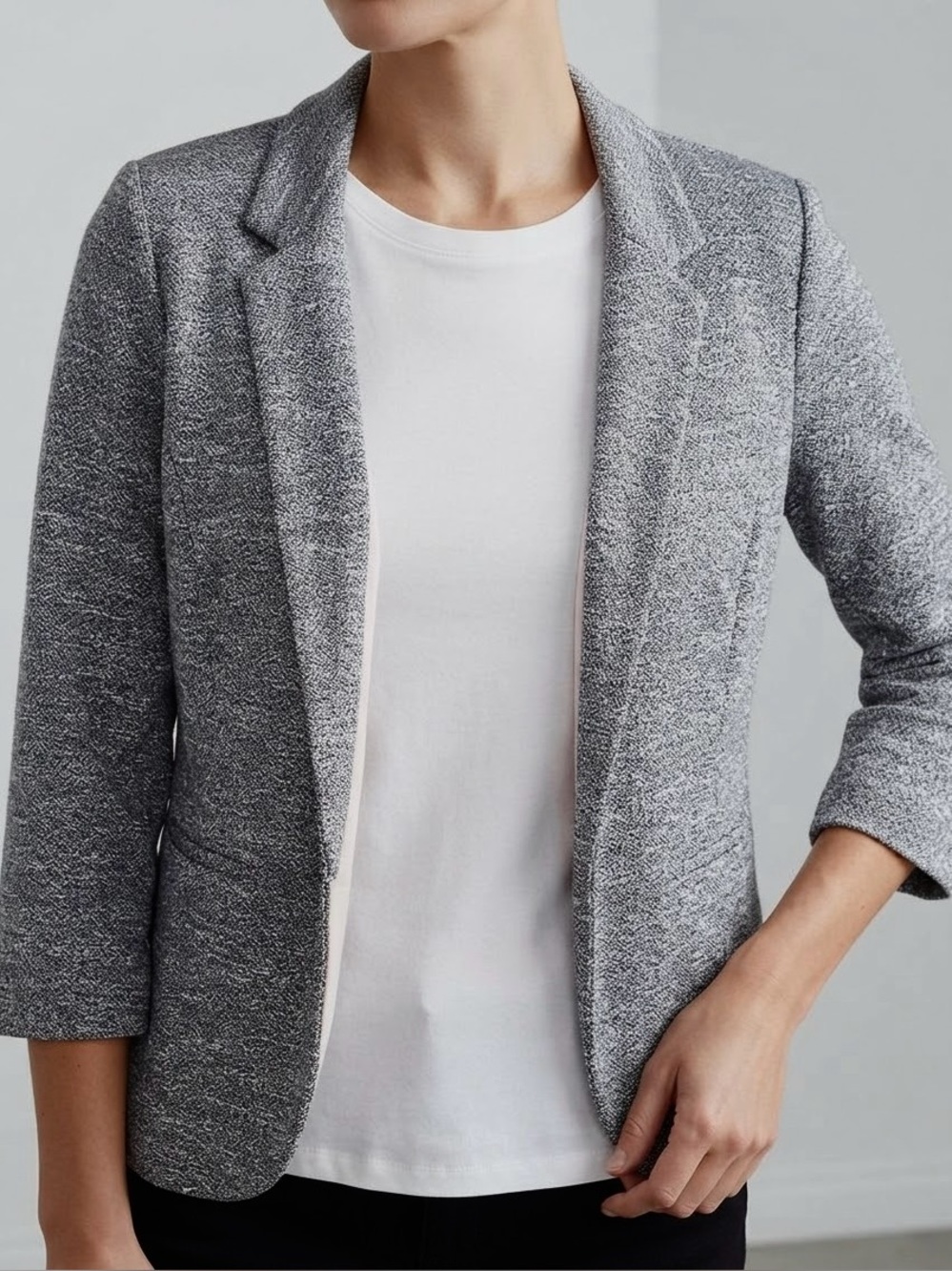 LC Lauren Conrad Space Dye Knit Blazer Jacket 3/4 Sleeve Gray Size 10